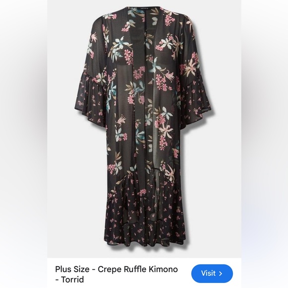 NWT Torrid Crepe ruffles kimonos orchid gardens deep black size 5X - Picture 1 of 10